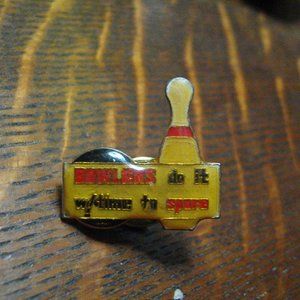 Bowlers Do It With Time To Spare Vintage Lapel Pin